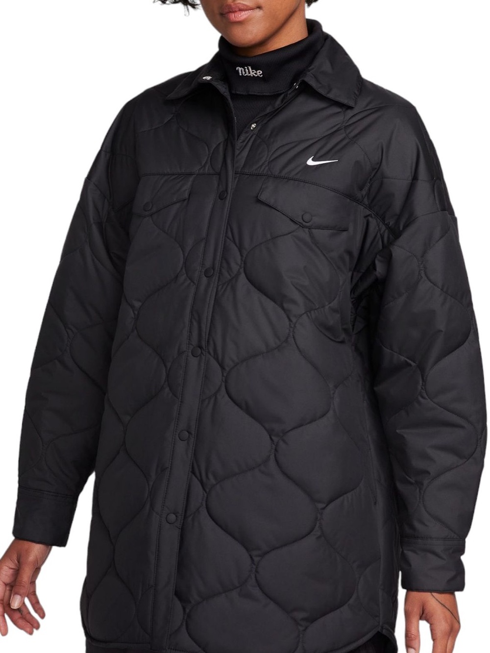 Nike Black Quilted Longline Puffer with Swoosh